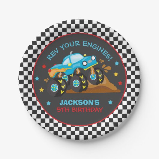 モンスタートラックラリー誕生日パーティーの装飾 ペーパープレート (正面)