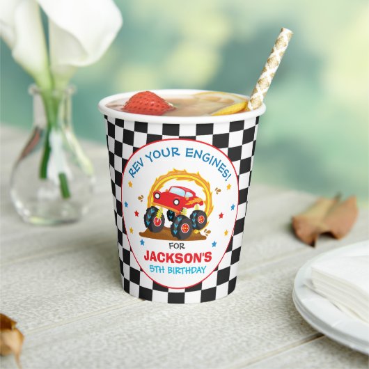 モンスタートラックラリー誕生日パーティーの装飾 紙コップ (インサイチュ)