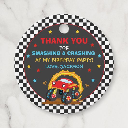 モンスタートラックラリー誕生日パーティーデコレーション フェイバータグ (正面)