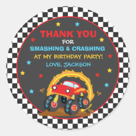 モンスタートラックラリー誕生日パーティーデコール好意 ラウンドシール