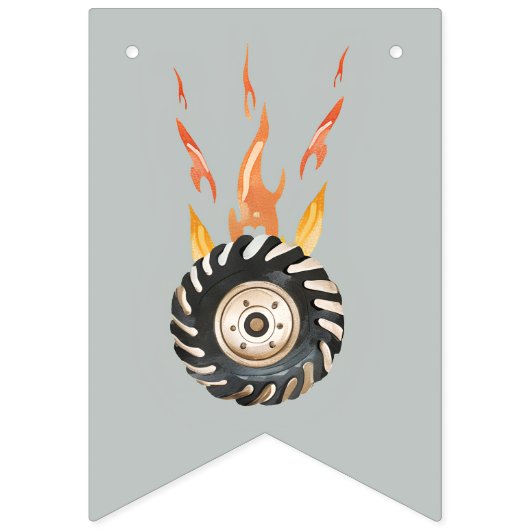 モンスタートラックレーシングタイヤホイールバースデーパーティー バンティングフラッグ (第1の旗)