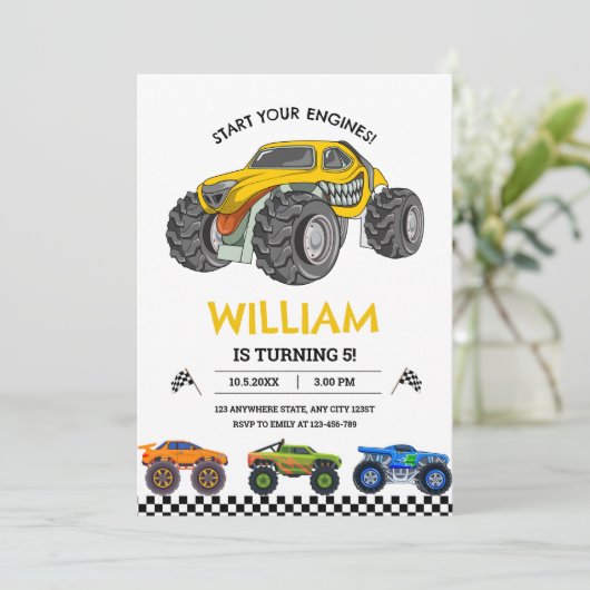 モンスタートラックレース誕生日招待状、ボーイズパーティー (スタンド正面)