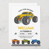モンスタートラックレース誕生日招待状、ボーイズパーティー (正面/裏面)