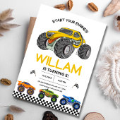 モンスタートラックレース誕生日招待状、ボーイズパーティー 招待状