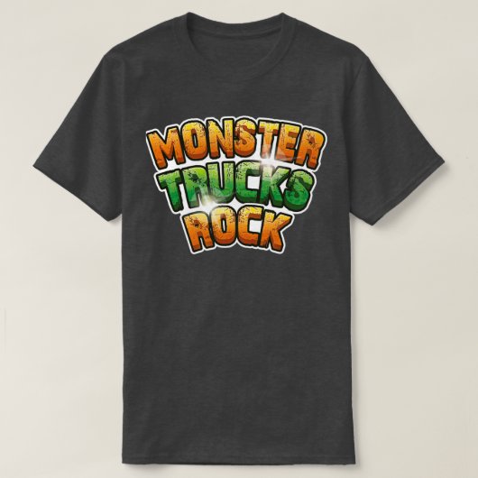 モンスタートラックロックグリーンアンドオレンジロック文字 Tシャツ (デザイン正面)