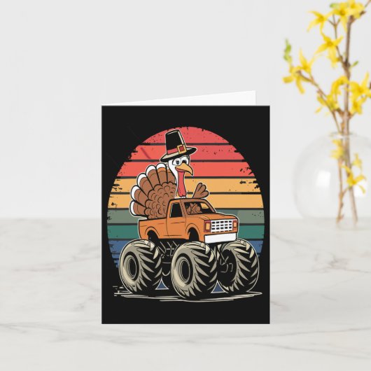 モンスタートラック七面鳥サンセットレトロ感謝祭ボーイ カード (黄色い花)
