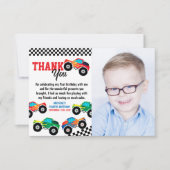 モンスタートラック写真第4誕生日 サンキューカード (正面)