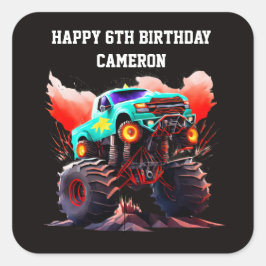 モンスタートラック子供の誕生日パーティの招待状 スクエアシール