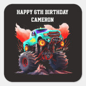 モンスタートラック子供の誕生日パーティの招待状 スクエアシール (正面)