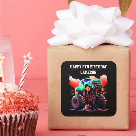 モンスタートラック子供の誕生日パーティの招待状 スクエアシール (パーティー)