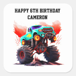 モンスタートラック子供の誕生日パーティの招待状 スクエアシール