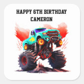 モンスタートラック子供の誕生日パーティの招待状 スクエアシール (正面)