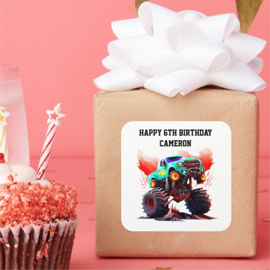 モンスタートラック子供の誕生日パーティの招待状 スクエアシール (パーティー)
