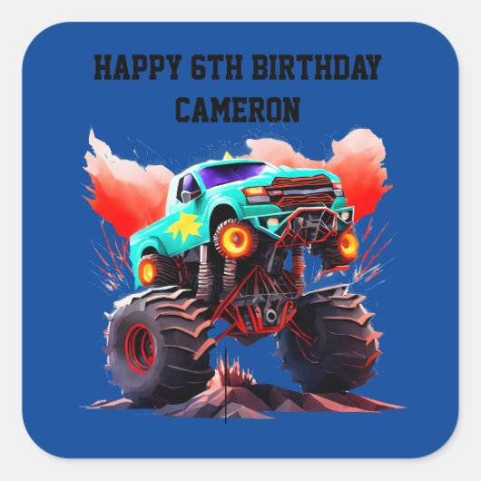 モンスタートラック子供の誕生日パーティの招待状 スクエアシール (正面)