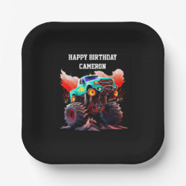 モンスタートラック子供の誕生日パーティの招待状 ペーパープレート