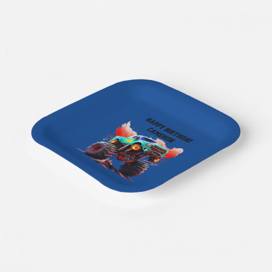 モンスタートラック子供の誕生日パーティの招待状 ペーパープレート (傾斜あり)