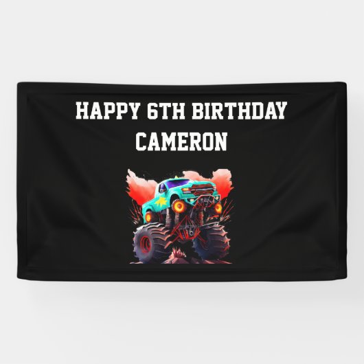 モンスタートラック子供の誕生日パーティの招待状 横断幕 (横)