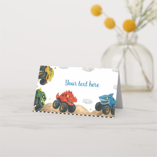 モンスタートラック子供の誕生日パーティーフードテント プレイスカード (正面)