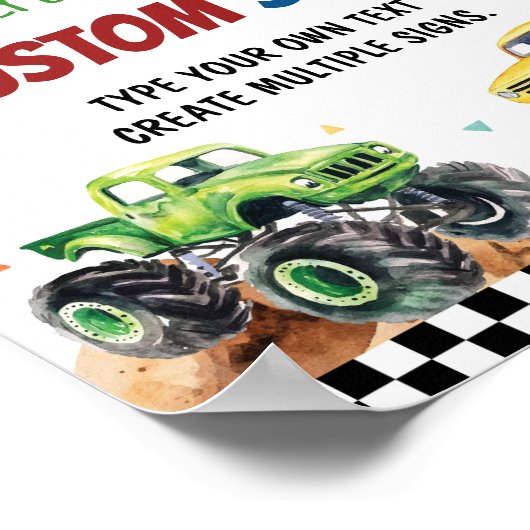 モンスタートラック子供の誕生日パーティー表記号 ポスター (角)