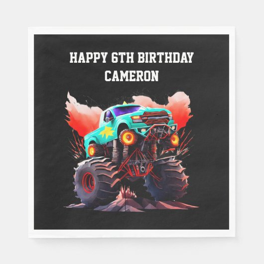 モンスタートラック子供の誕生日パーティー スタンダードランチョンナプキン (正面)