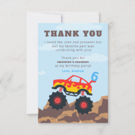 モンスタートラック少年の誕生日パーティー サンキューカード