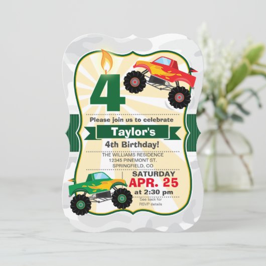 モンスタートラック少年の誕生日パーティー 招待状 (スタンド正面)