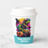 モンスタートラック恐竜誕生日ブルー 紙コップ (正面)