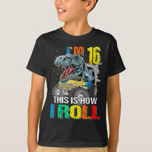 モンスタートラック恐竜16歳この転がよ Tシャツ