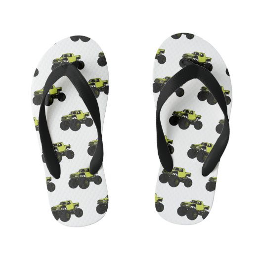 モンスタートラック漫画イラストレーション キッズビーチサンダル (フットベッド)