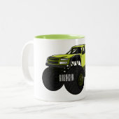 モンスタートラック漫画イラストレーション ツートーンマグカップ (正面左)