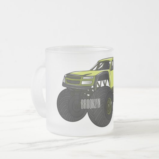 モンスタートラック漫画イラストレーション フロストグラスマグカップ (正面左)