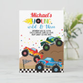モンスタートラック男の子の誕生日の招待状。 招待状 (スタンド正面)