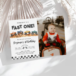 モンスタートラック男の子1歳の誕生日写真 招待状