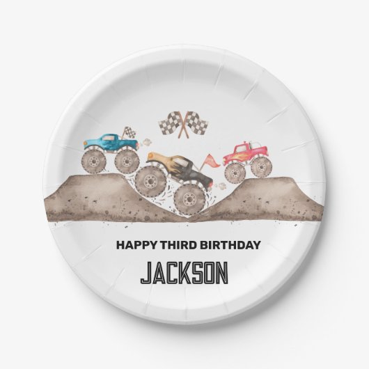 モンスタートラック私は3つの招待状 ペーパープレート (正面)