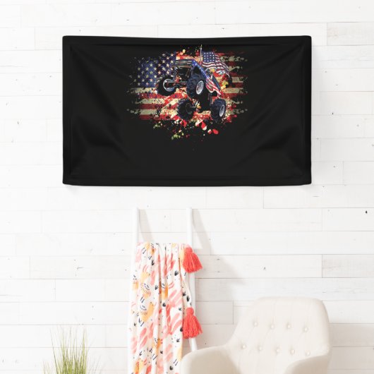 モンスタートラック米国国旗の愛国的独立 横断幕 (インサイチュ)