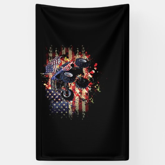 モンスタートラック米国国旗の愛国的独立 横断幕 (縦)