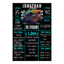 モンスタートラック誕生日パーティマイルストーンサイン ポスター