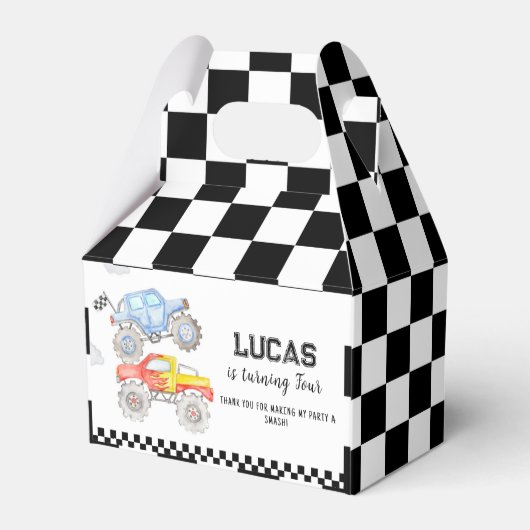 モンスタートラック誕生日パーティーの好意ボックス フェイバーボックス (裏面サイド)
