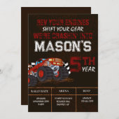 モンスタートラック誕生日パーティーの招待状 招待状 (正面/裏面)