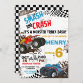 モンスタートラック誕生日パーティーの招待状 招待状 (正面/裏面)