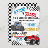 モンスタートラック誕生日パーティーの招待状 招待状 (正面/裏面)