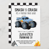 モンスタートラック誕生日パーティーの招待状 招待状 (正面/裏面)