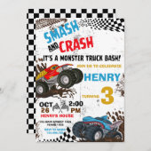 モンスタートラック誕生日パーティーの招待状 招待状 (正面/裏面)
