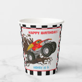 モンスタートラック誕生日パーティーの招待状 紙コップ (裏面)