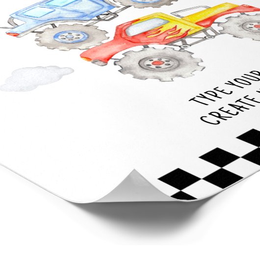 モンスタートラック誕生日パーティーテーブルの看板 ポスター (角)