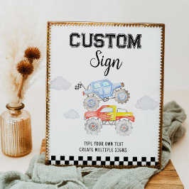 モンスタートラック誕生日パーティーテーブルの看板 ポスター