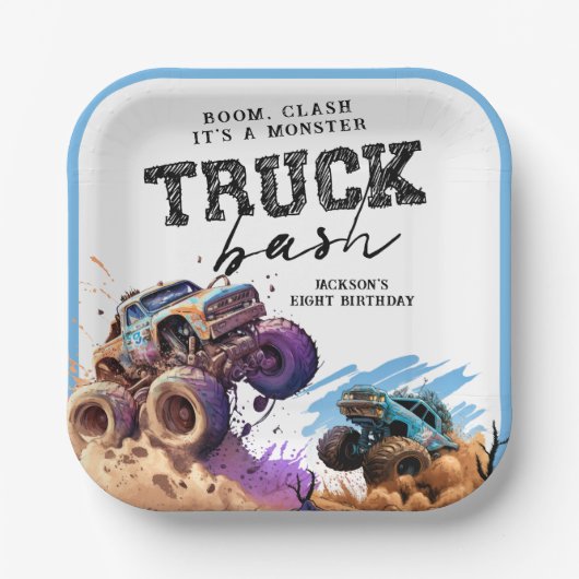 モンスタートラック誕生日パーティー ペーパープレート (正面)