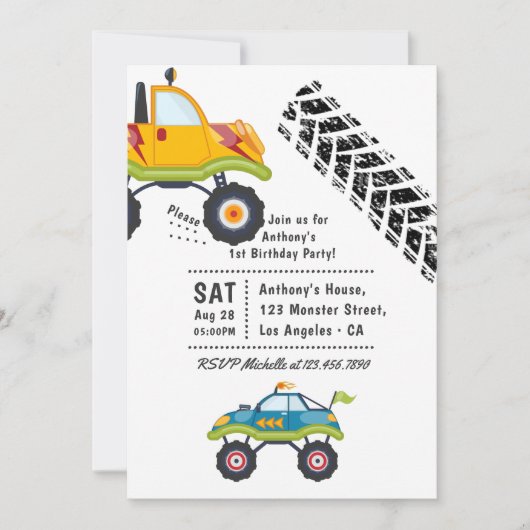 モンスタートラック誕生日パーティー 招待状 (正面)