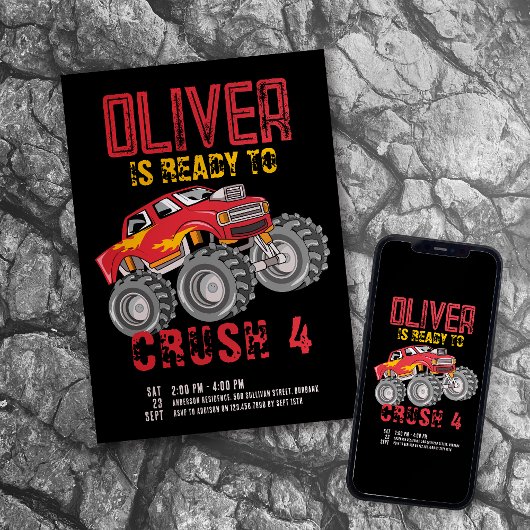 モンスタートラック誕生日パーティー 招待状