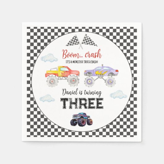 モンスタートラック誕生日モンスタートラック スタンダードカクテルナプキン (正面)